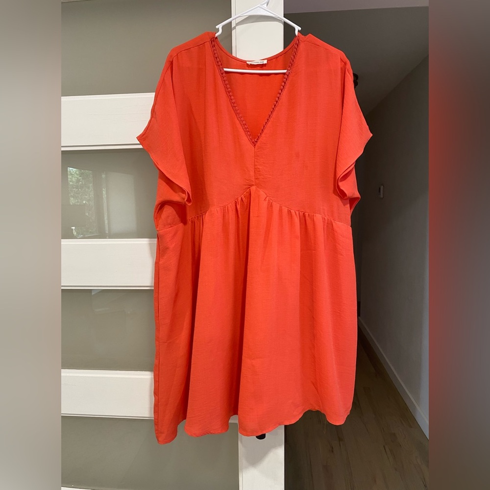 Chic Soul Coral V-Neck Cascade Sleeve Mini Dress